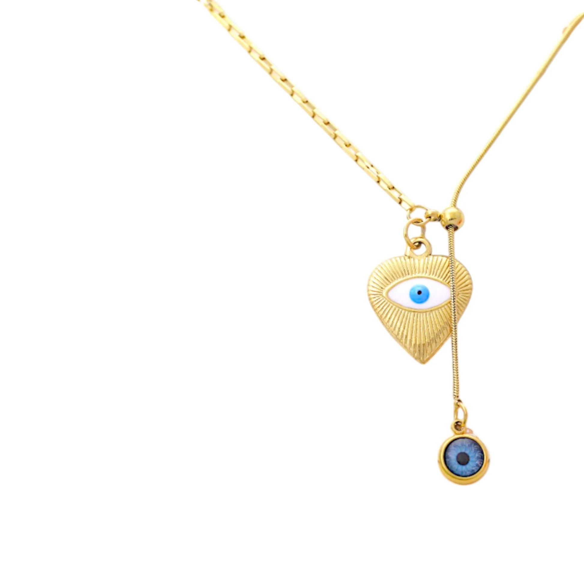 Heart Evil Eye Lariat Necklace