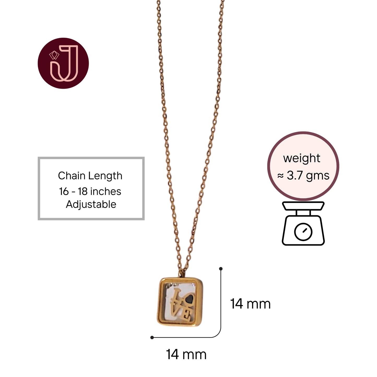 Love Square Pendant Necklace