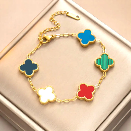 Bracelet on a soft fabric box with a light-toned background.