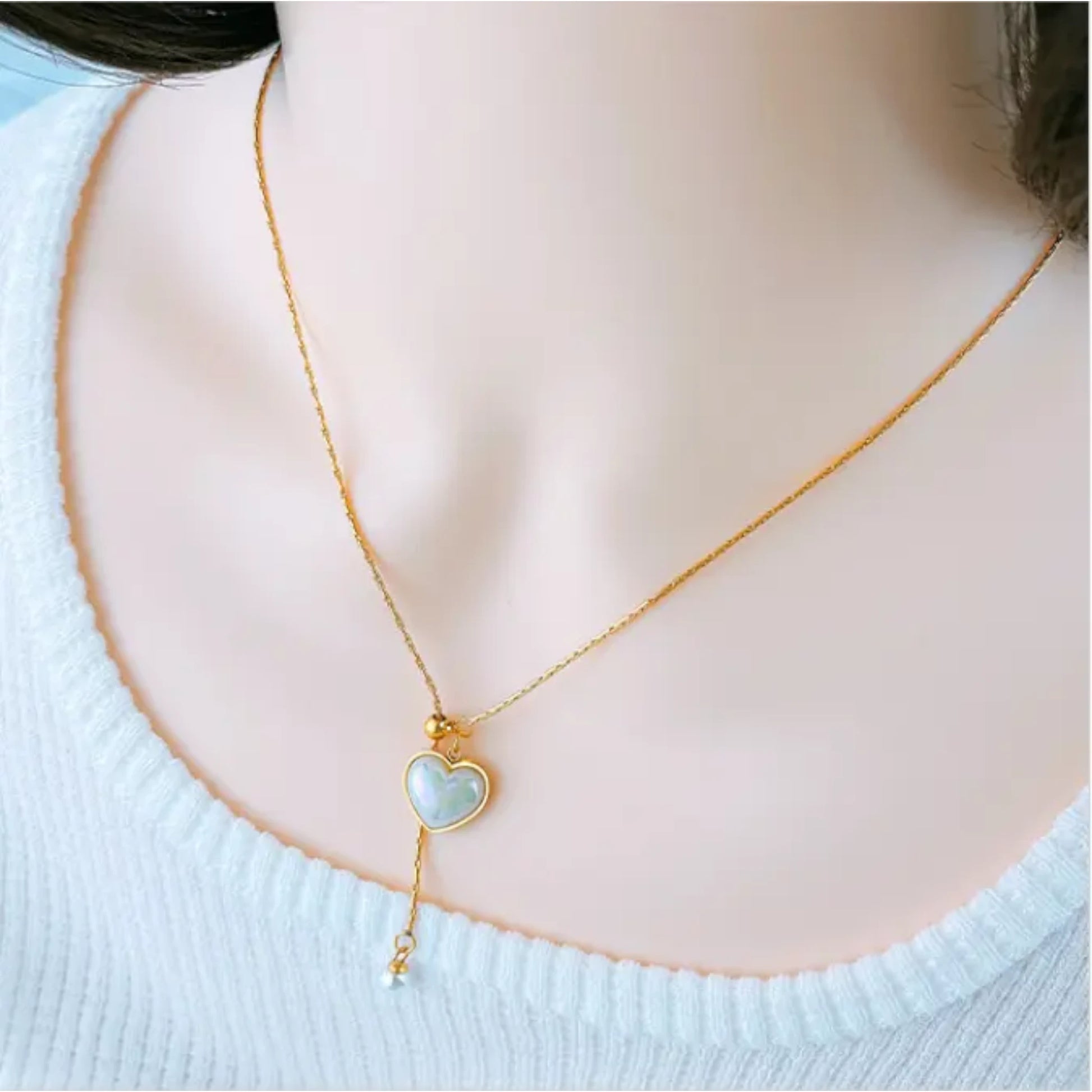 Opal White Heart Necklace