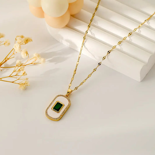 Oval Enamel Emerald Necklace
