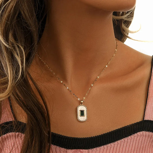 Oval Enamel Emerald Necklace