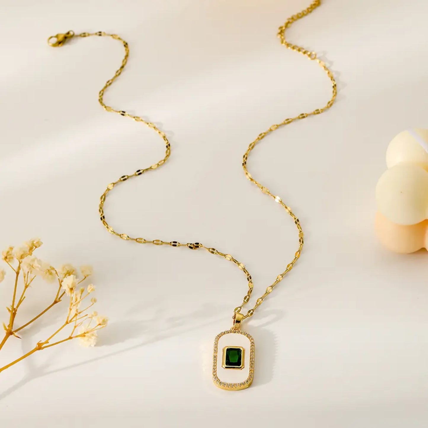 Oval Enamel Emerald Necklace