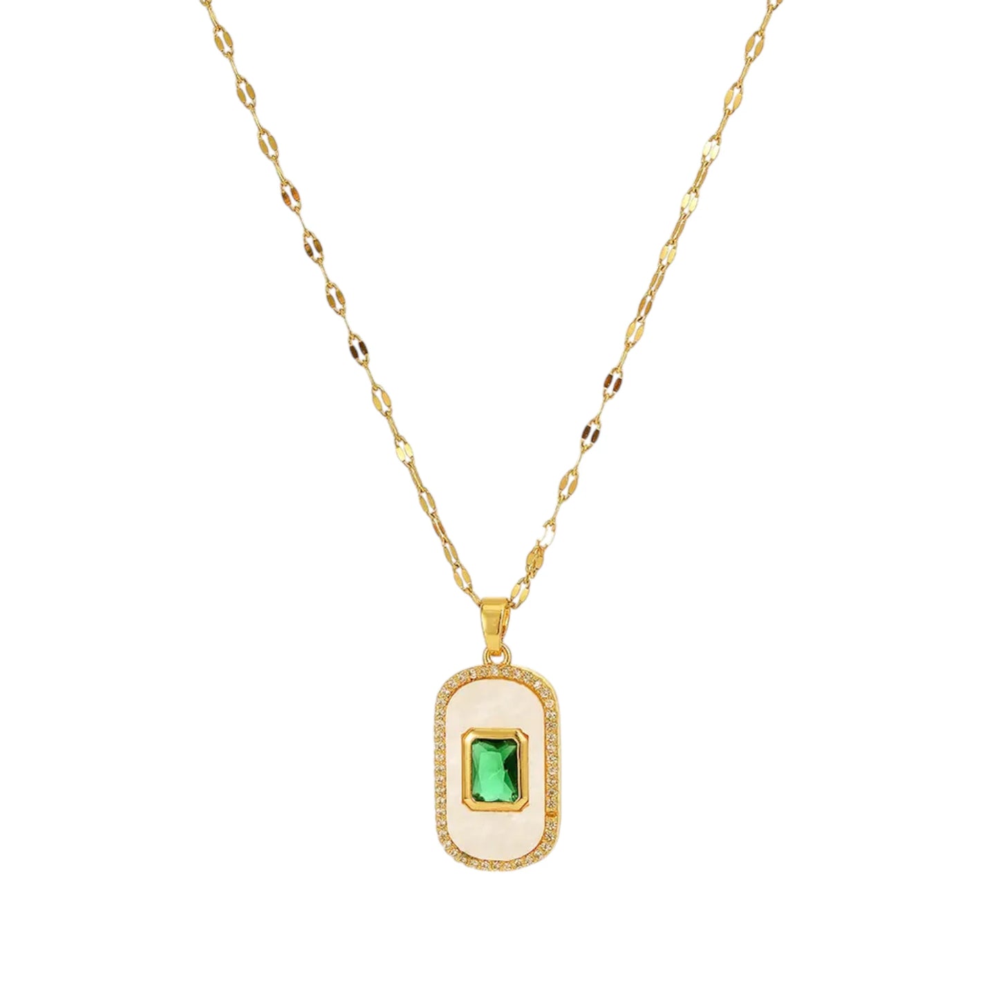 Oval Enamel Emerald Necklace