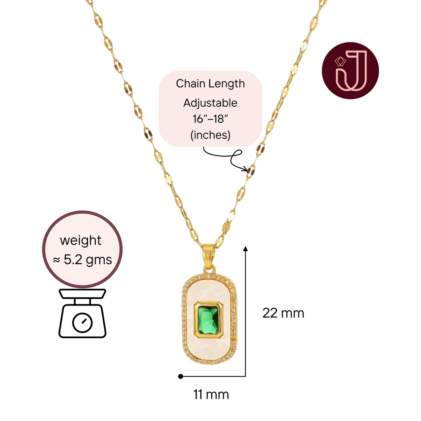 Oval Enamel Emerald Necklace