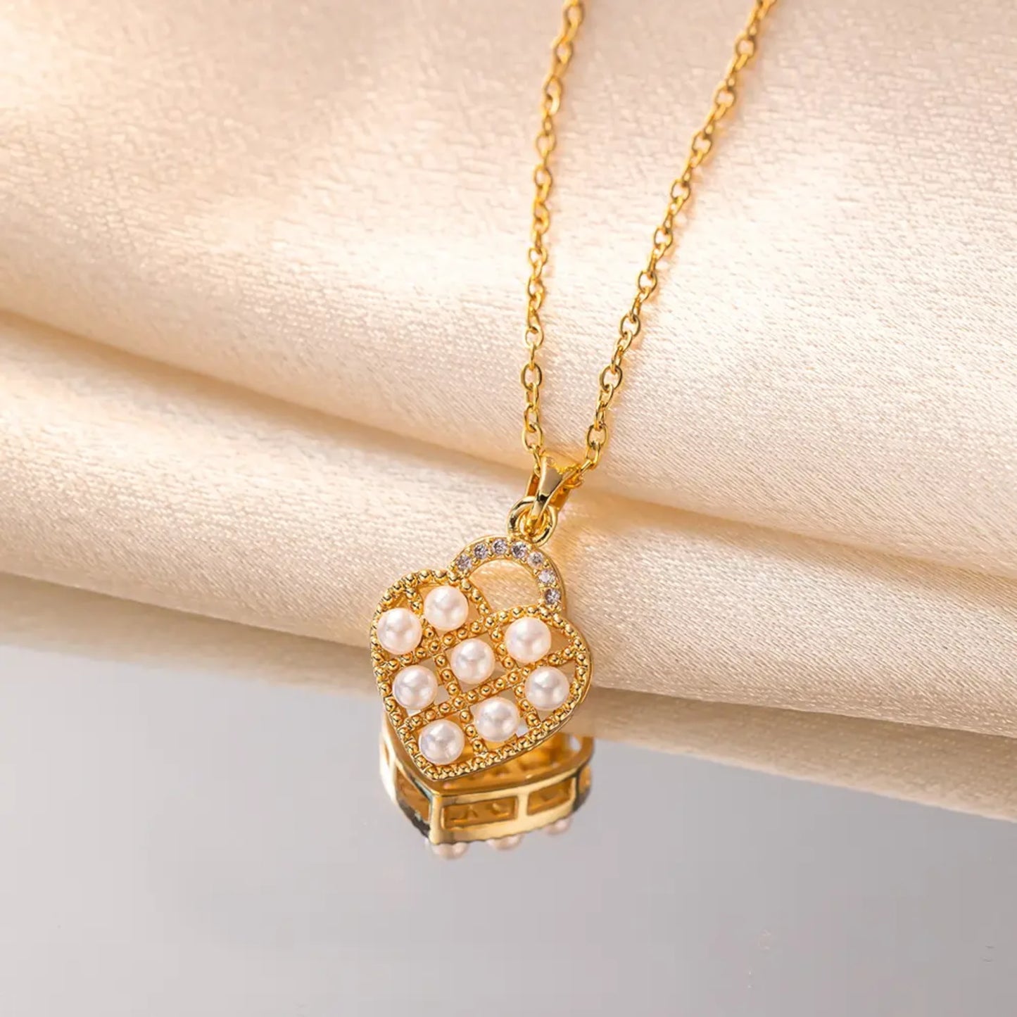 Pearl Embellished Heart Necklace