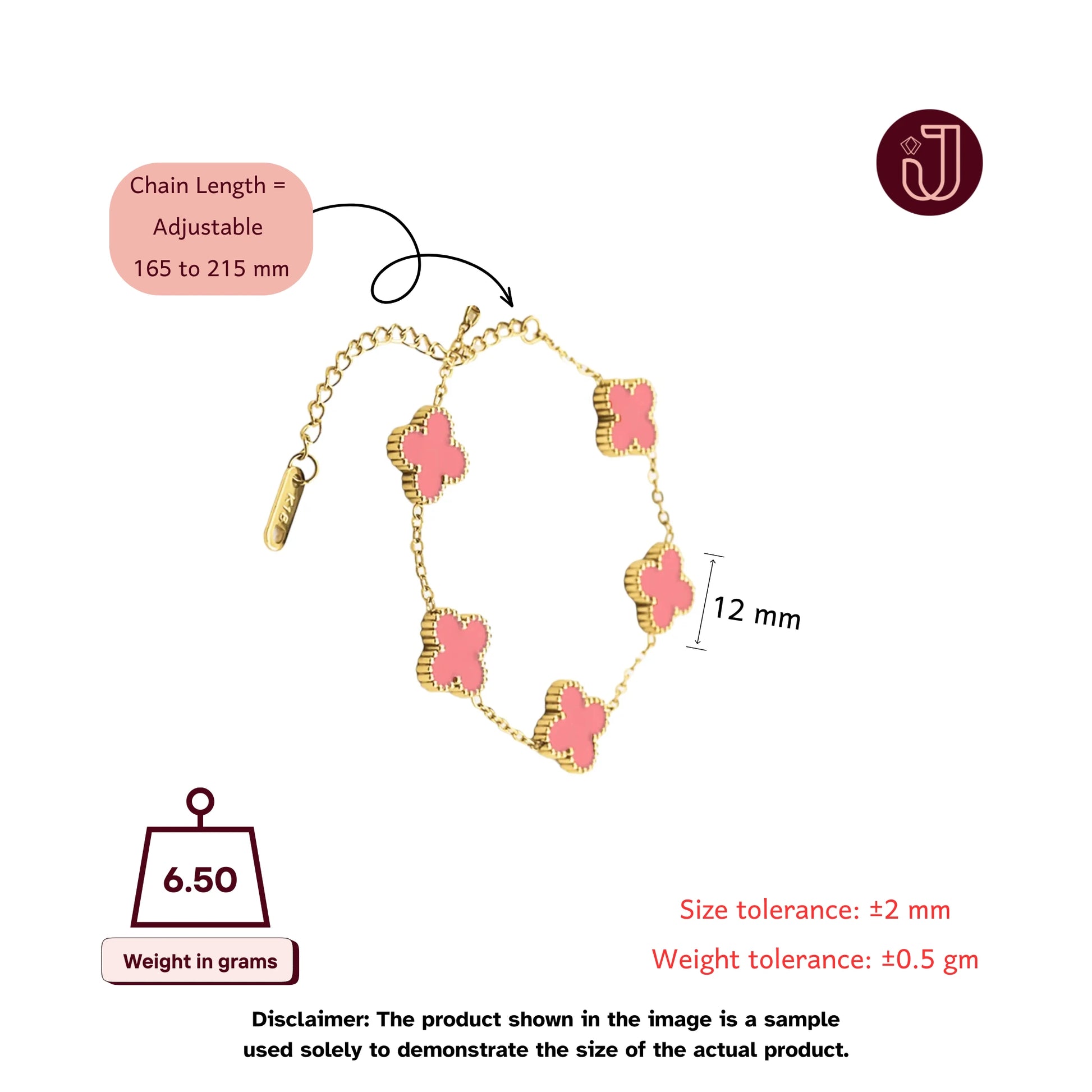 Bracelet with dimensions and weight details.