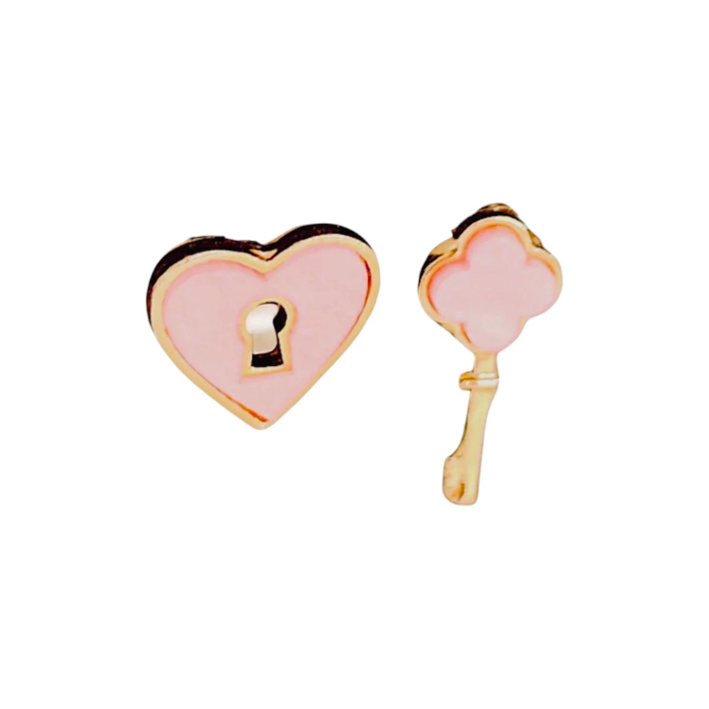 Pink Heart Lock and Key Studs