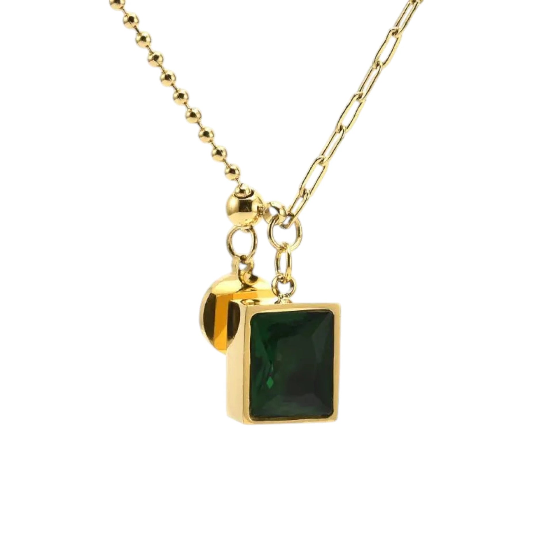 Rectangle Emerald Stone Necklace