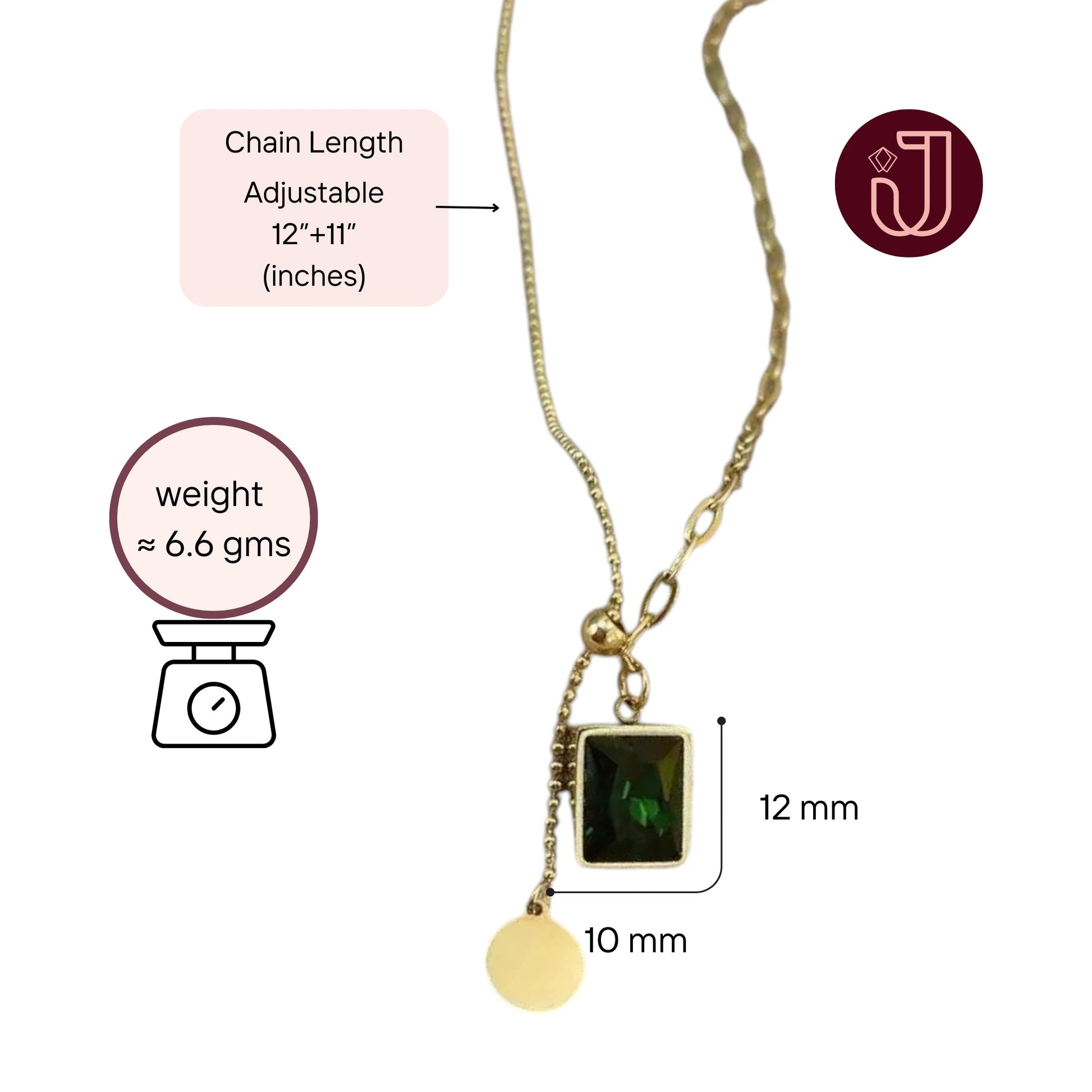 Rectangle Emerald Stone Necklace