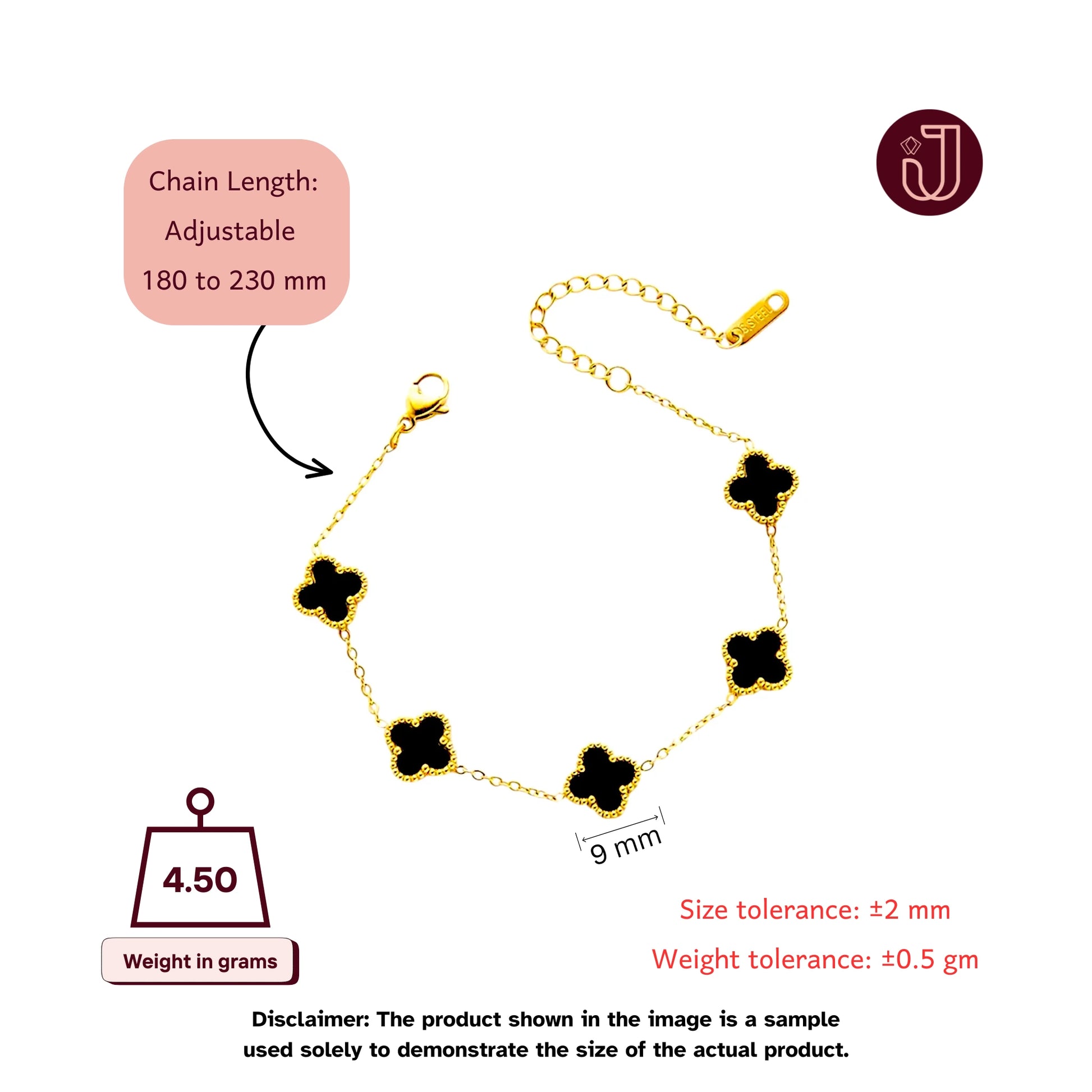 Bracelet with dimensions and weight details.