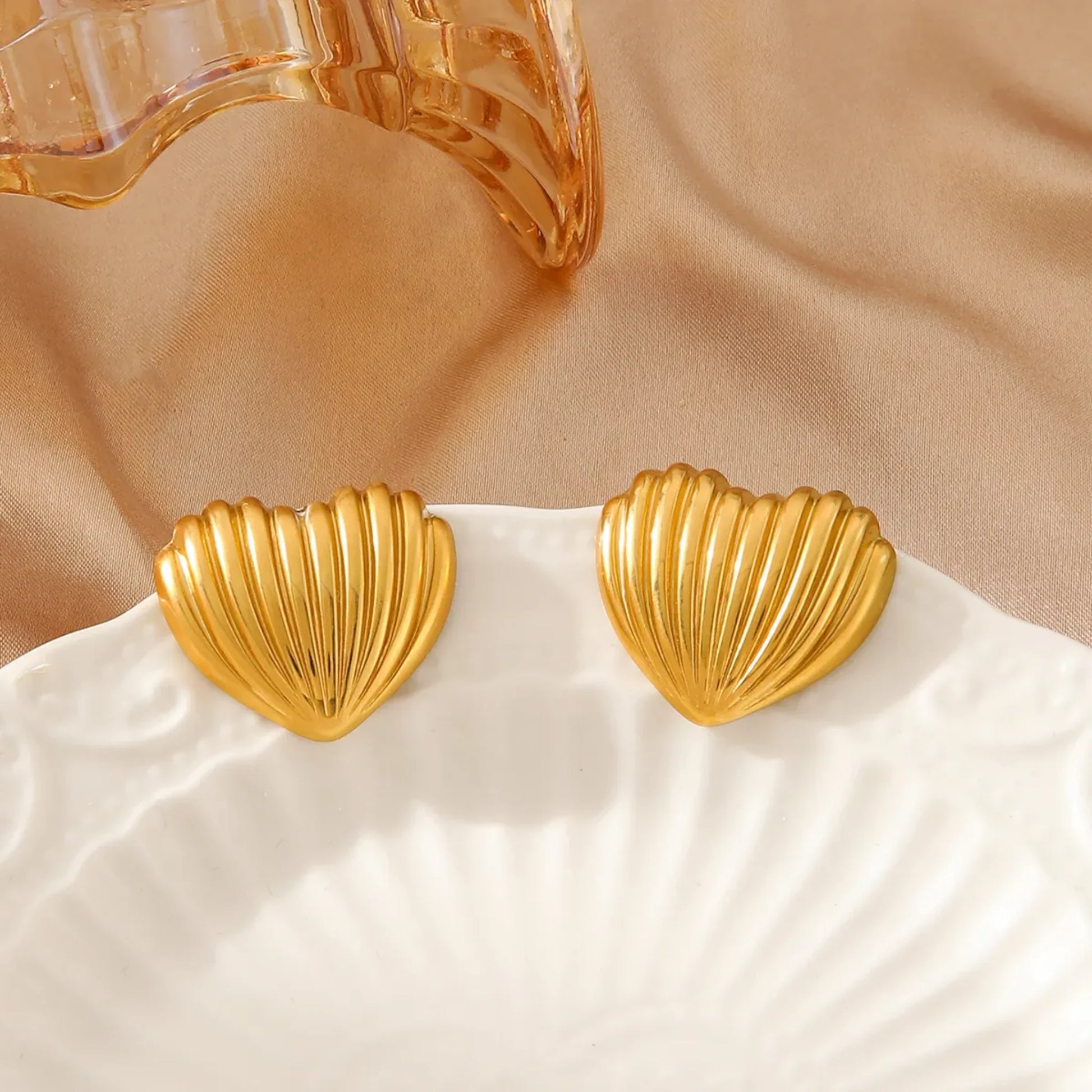 Ridged Heart Stud Earrings