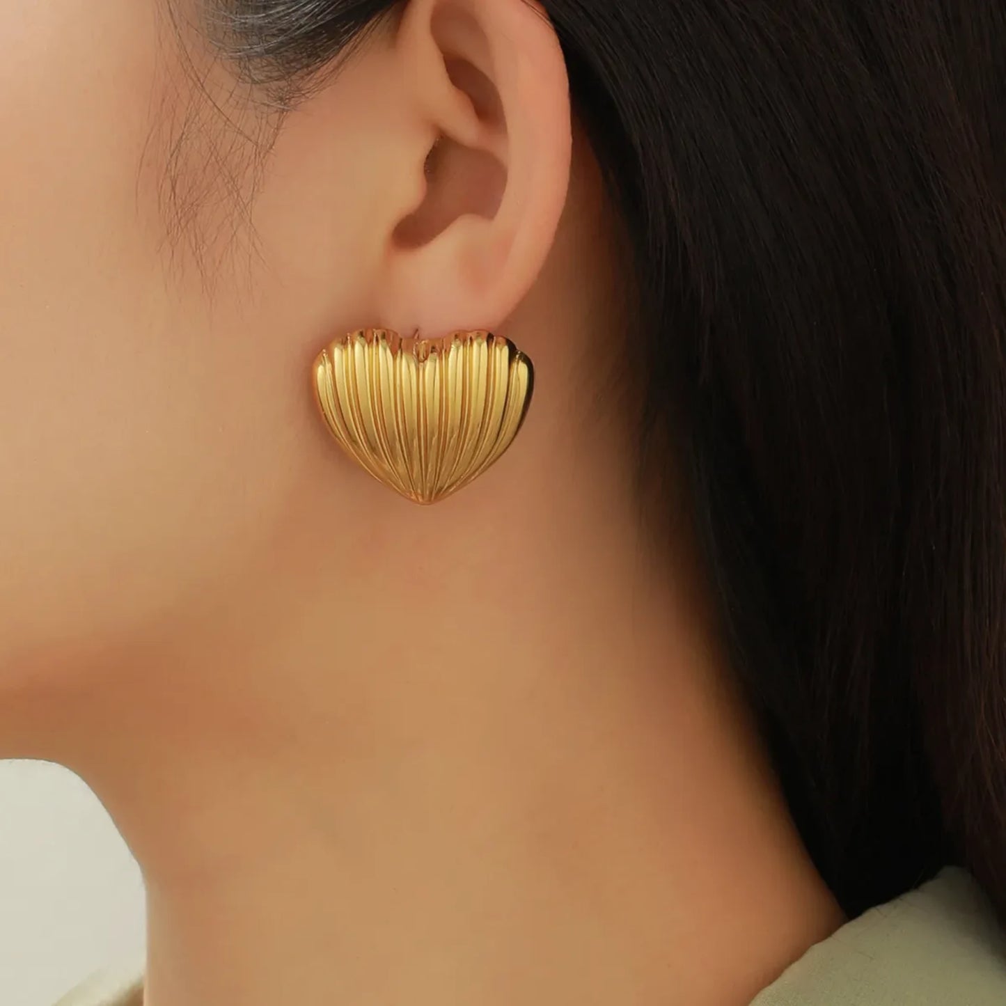 Ridged Heart Stud Earrings