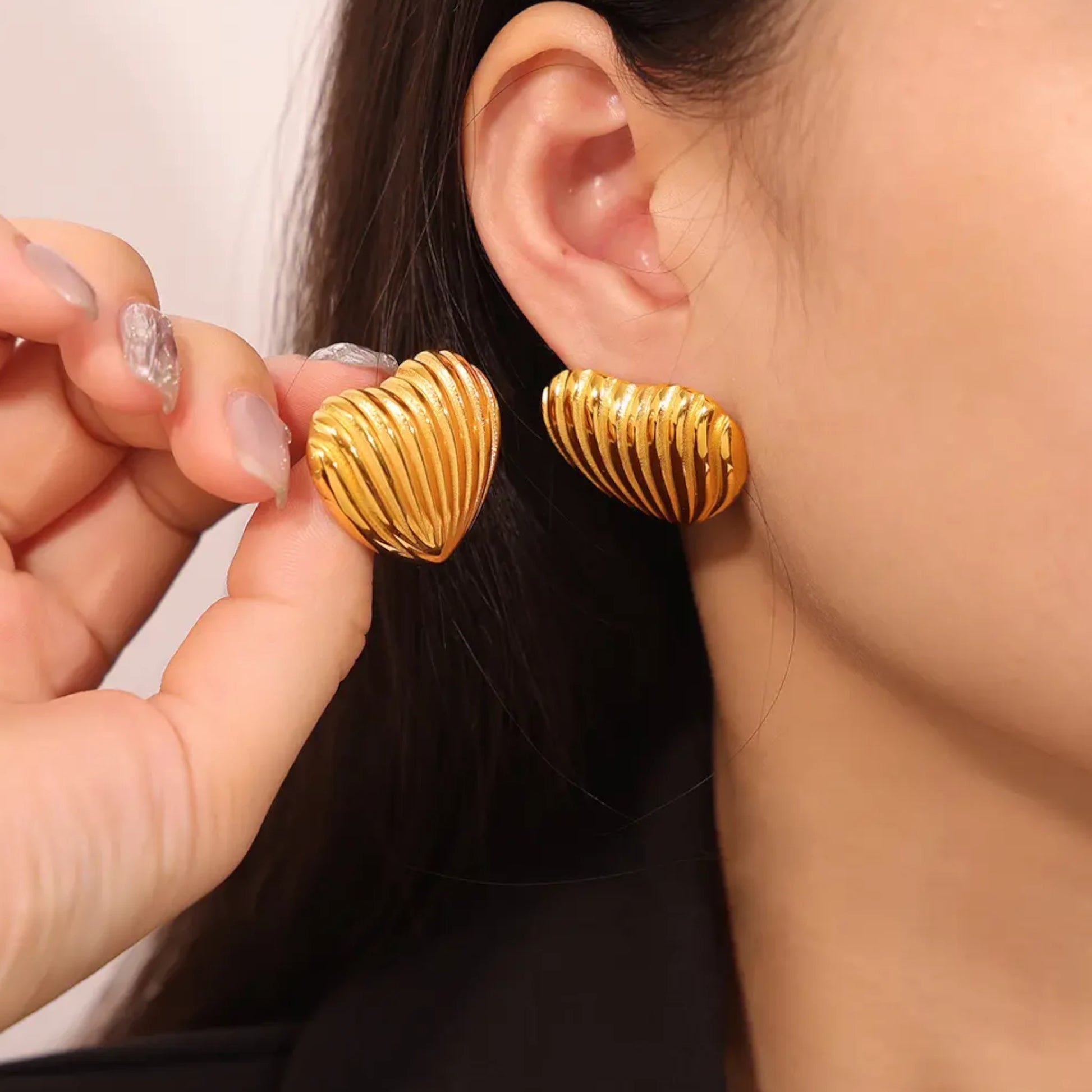 Ridged Heart Stud Earrings