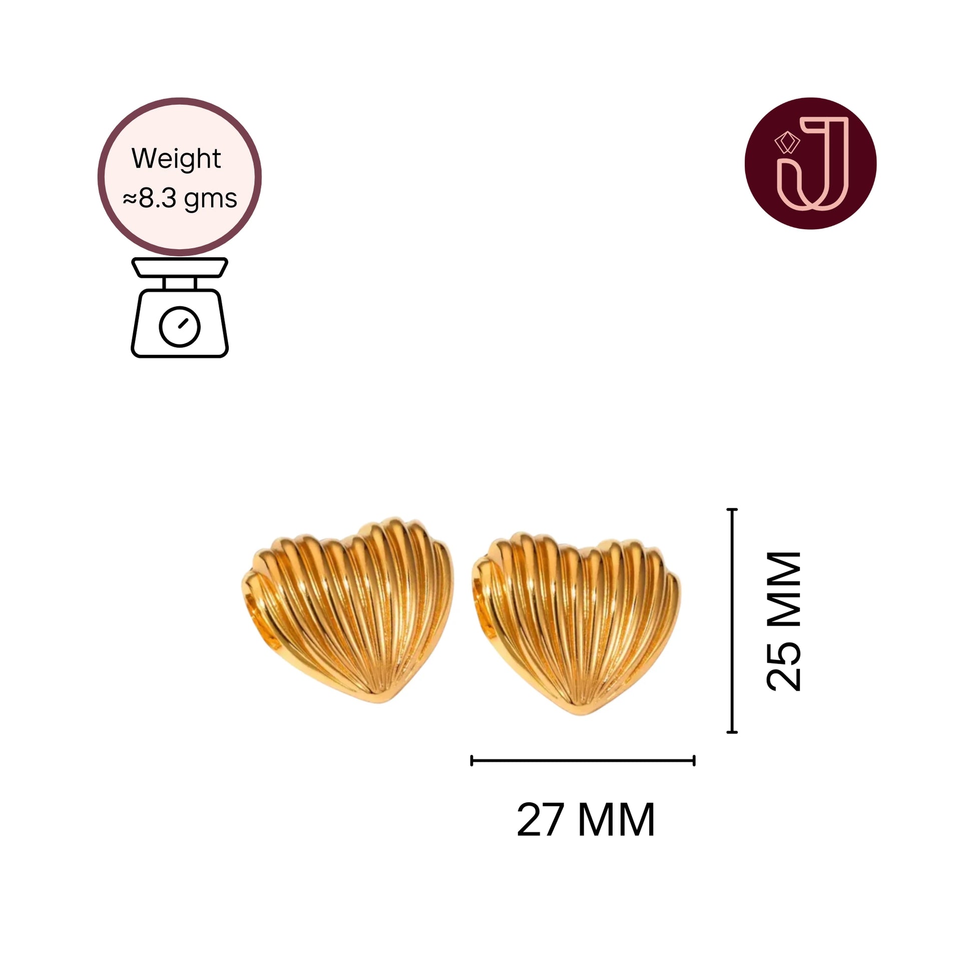 Ridged Heart Stud Earrings