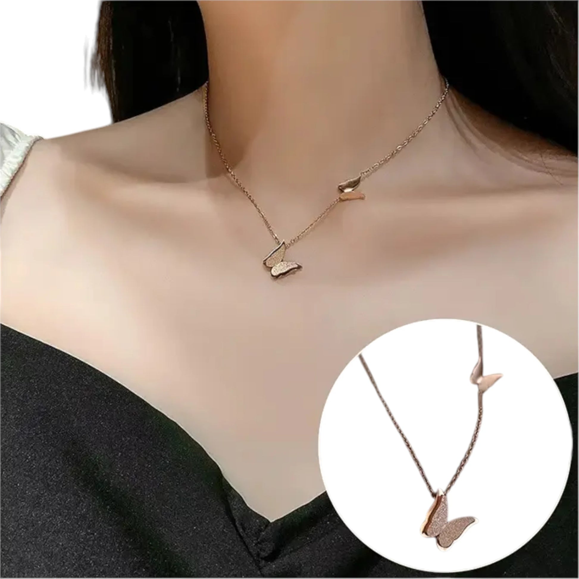 Rose Gold Butterfly Charms Necklace