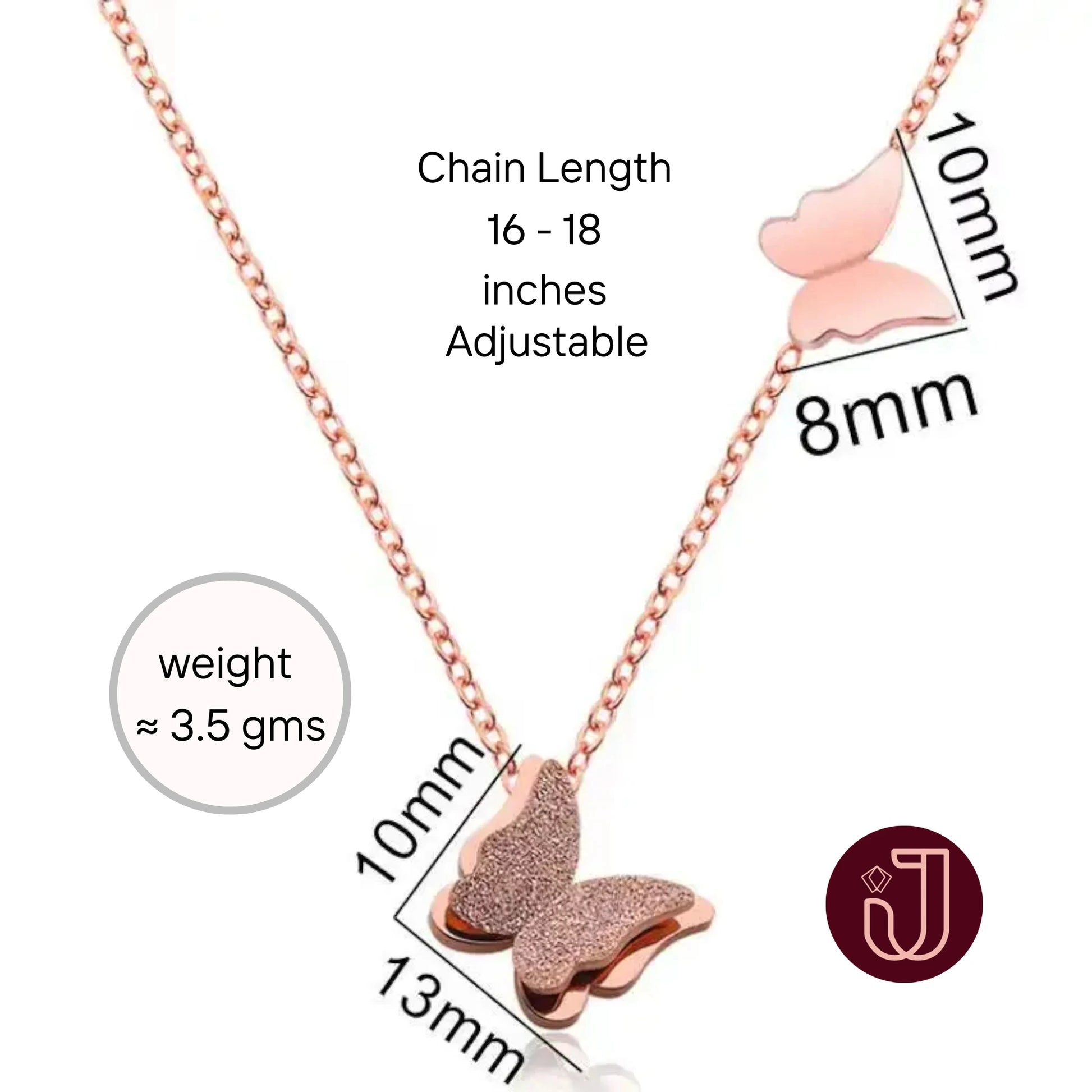 Necklace with dimensions and weight details.