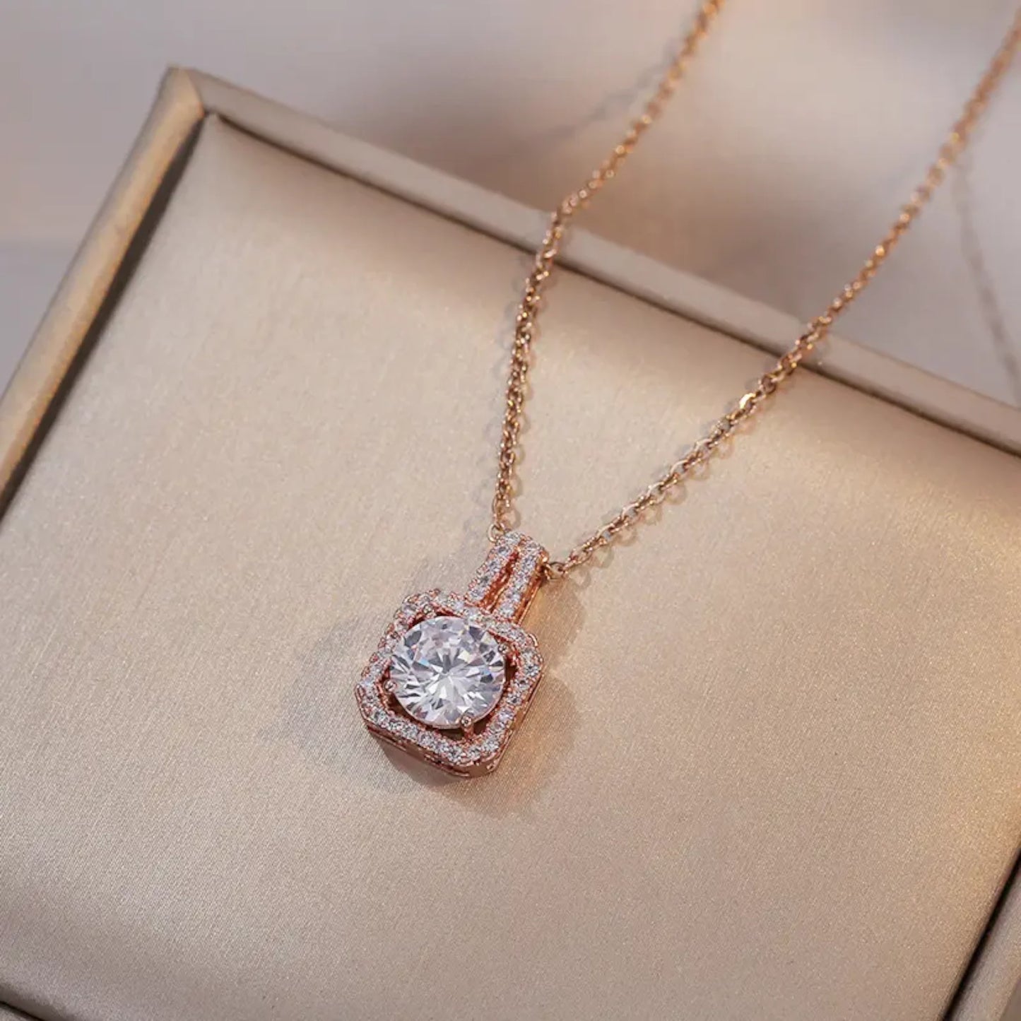 Rose Gold Cz Stone Necklace