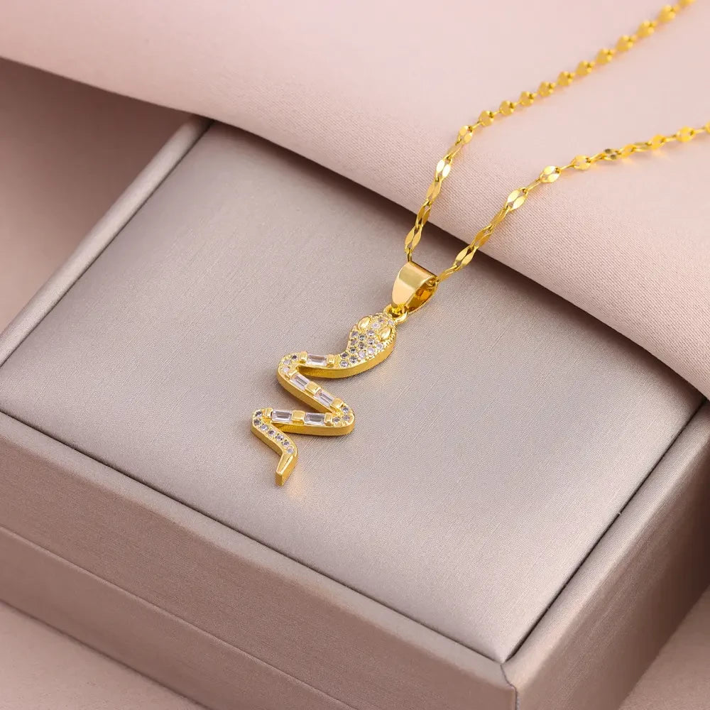 Snake Necklace with Crystal Accents
