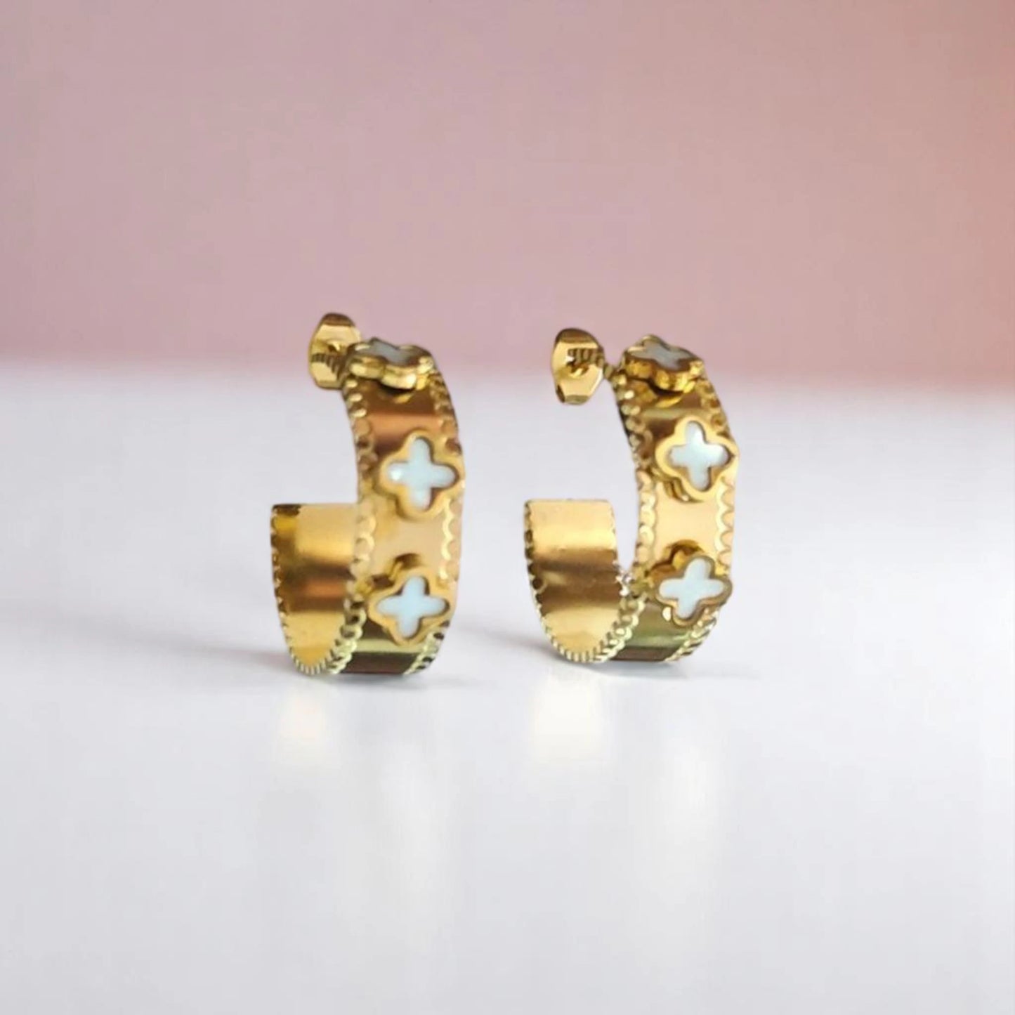 White Clover Hoop Earrings