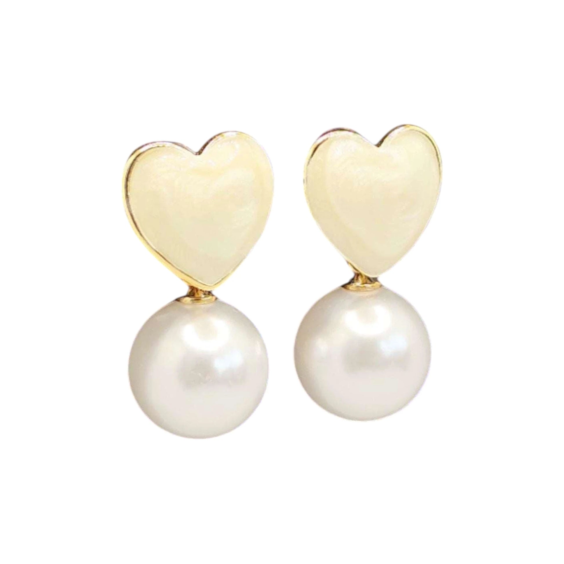 White Heart Pearl Drop Earrings