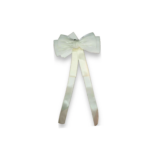 White bow with ribbons on a white background