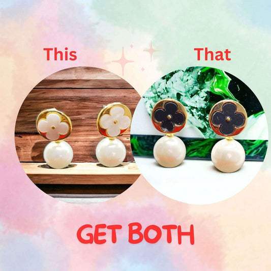 Pack of 2 Clover and Pearl Drop Earrings