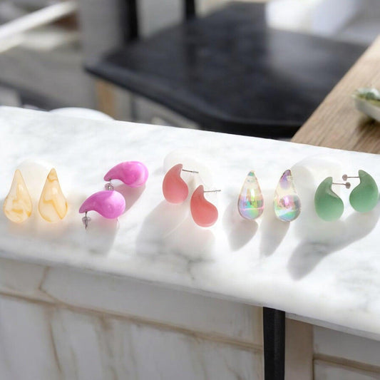 Pack of 5 Teardrop Resin Stud Earrings