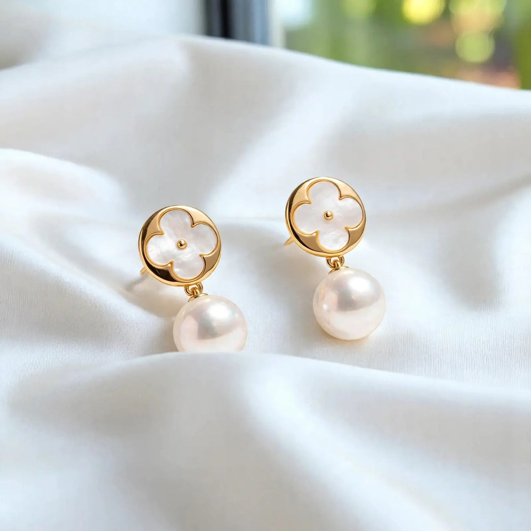 Lunar Luck | White Clover Pearl Drop Earrings