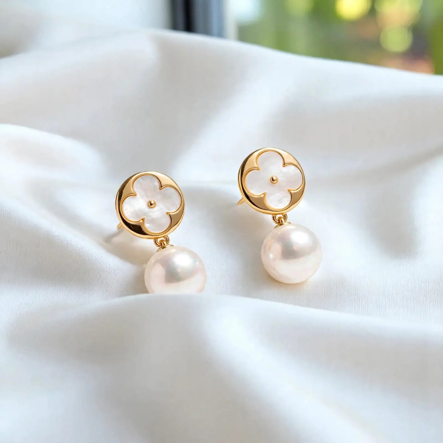 Lunar Luck | White Clover Pearl Drop Earrings
