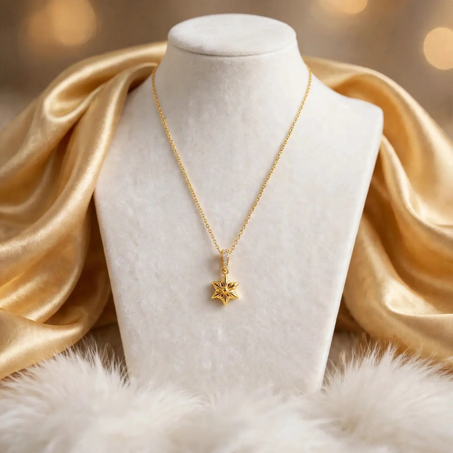 Sol Bloom | Golden Floral Star Pendant Necklace