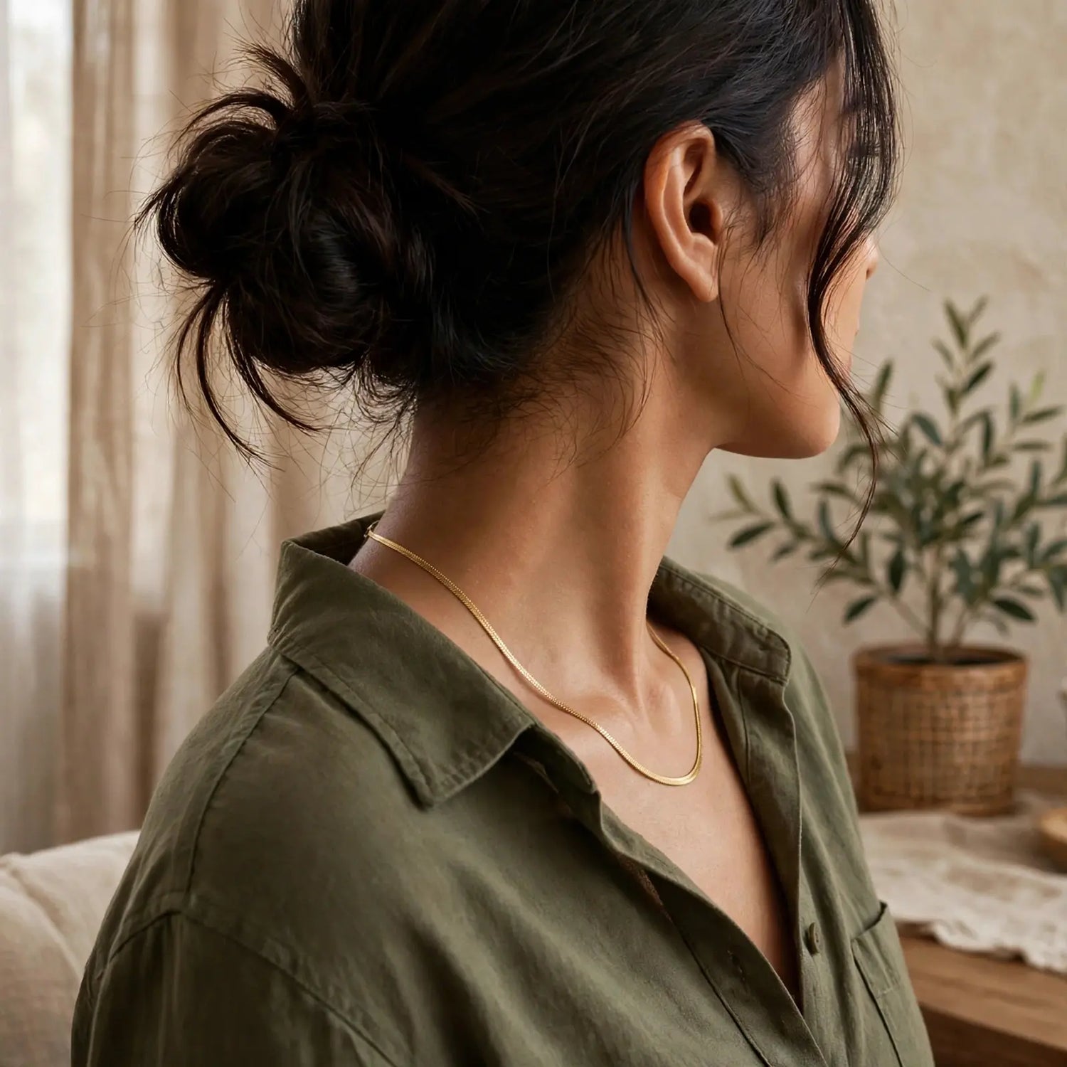 Golden Glide | 18K Gold Herringbone Chain Necklace