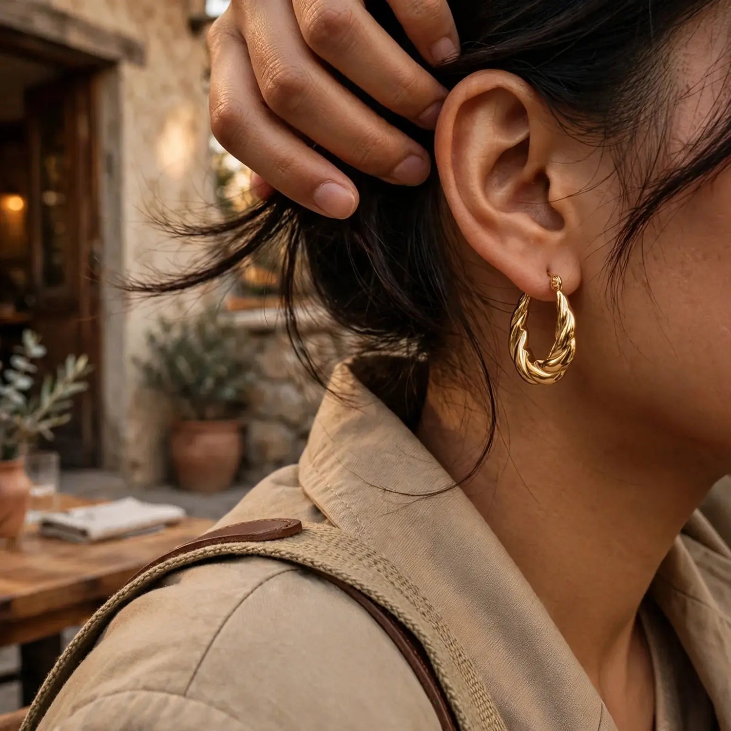 Golden Whirl | Twisted Oval Hoop Earrings