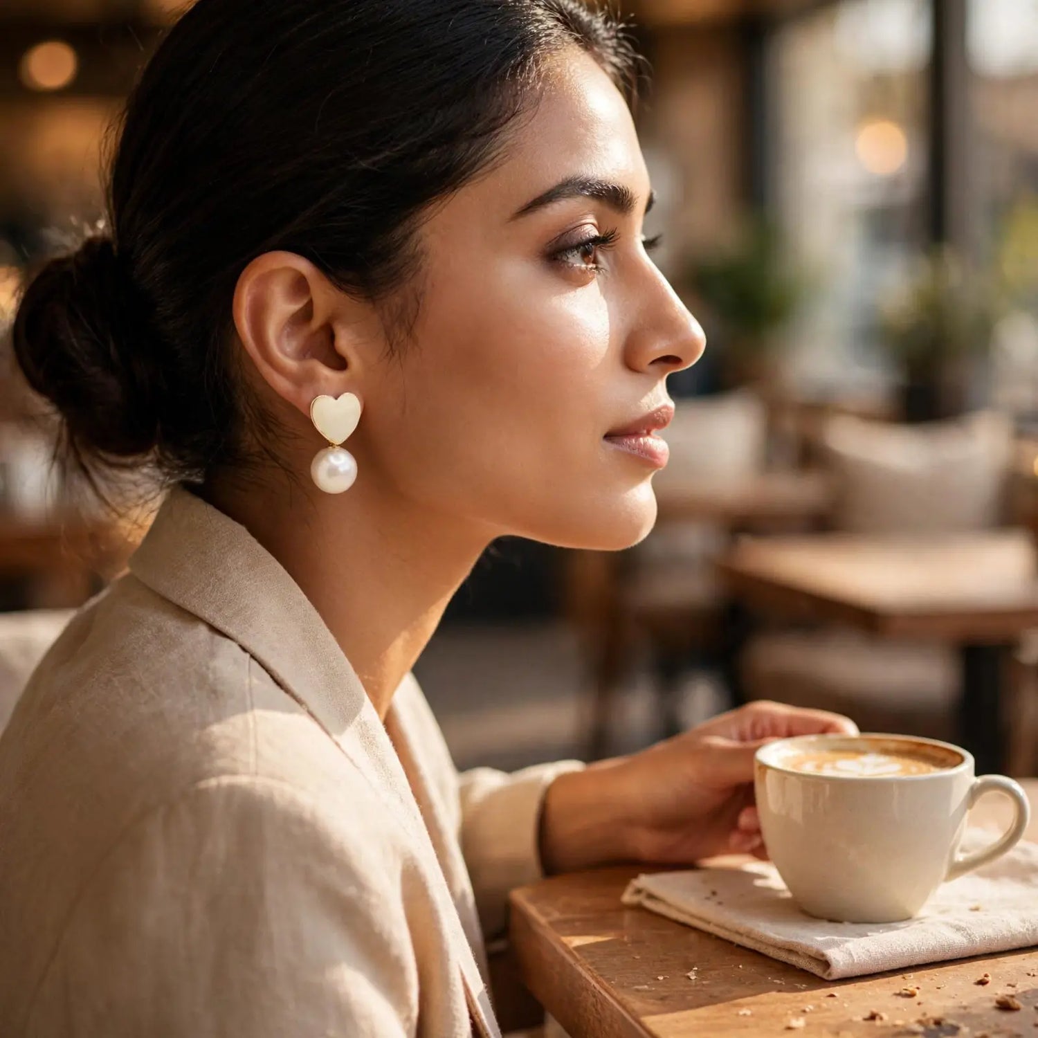 Blush Radiance | White Heart Pearl Drop Earrings
