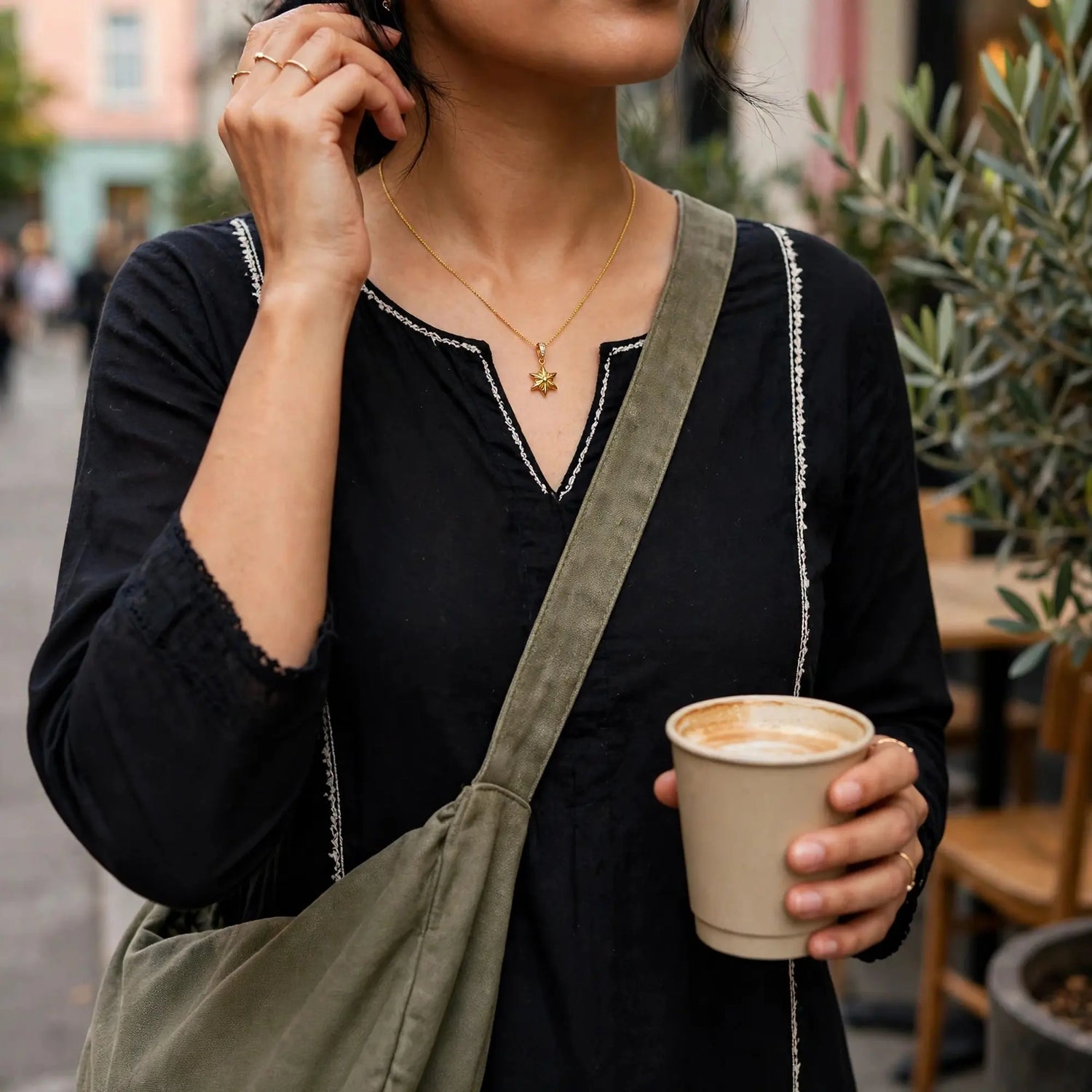 Sol Bloom | Golden Floral Star Pendant Necklace