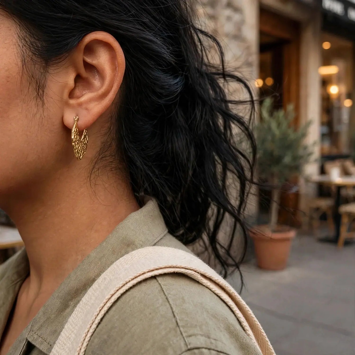 Frost Flow | Wave-Patterned Gold Hoop Earrings