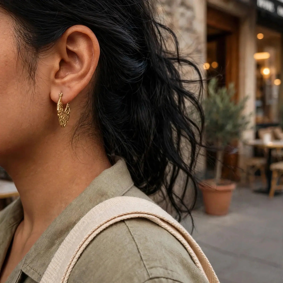Frost Flow | Wave-Patterned Gold Hoop Earrings