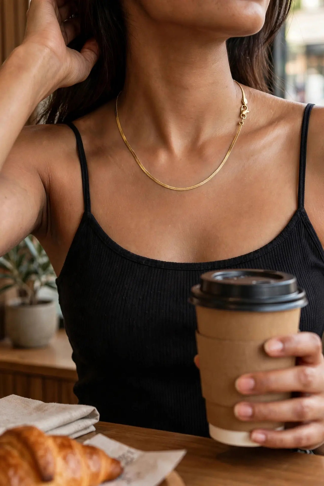 Golden Glide | 18K Gold Herringbone Chain Necklace