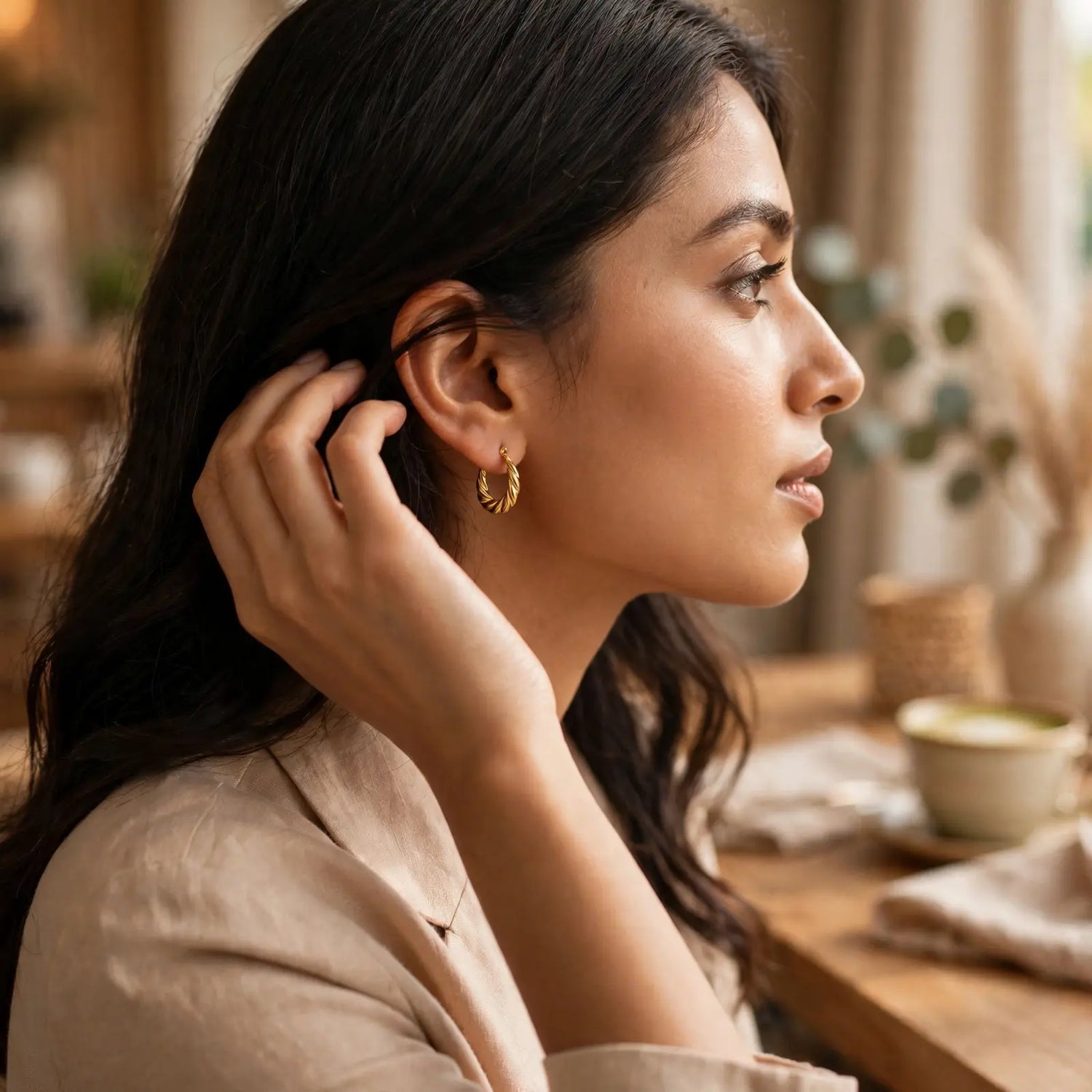 Golden Whirl | Twisted Oval Hoop Earrings
