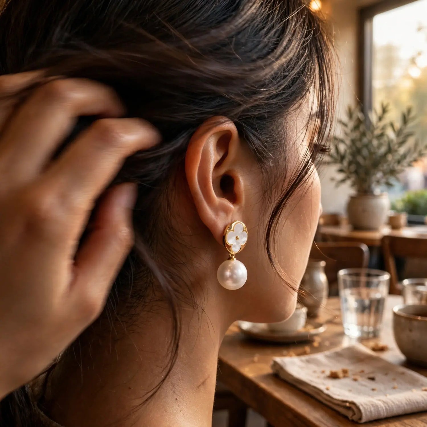 Lunar Luck | White Clover Pearl Drop Earrings