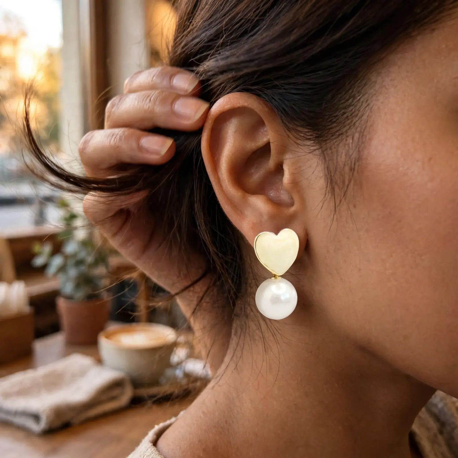 Blush Radiance | White Heart Pearl Drop Earrings
