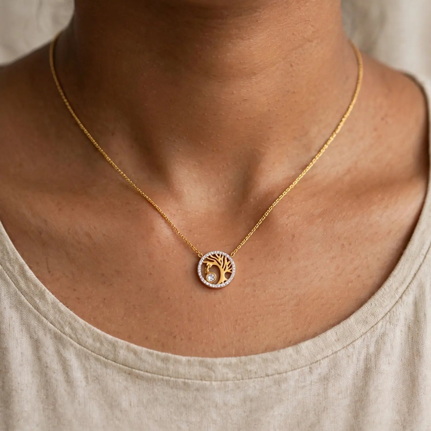 Golden Roots | Crystal Tree Pendant Necklace