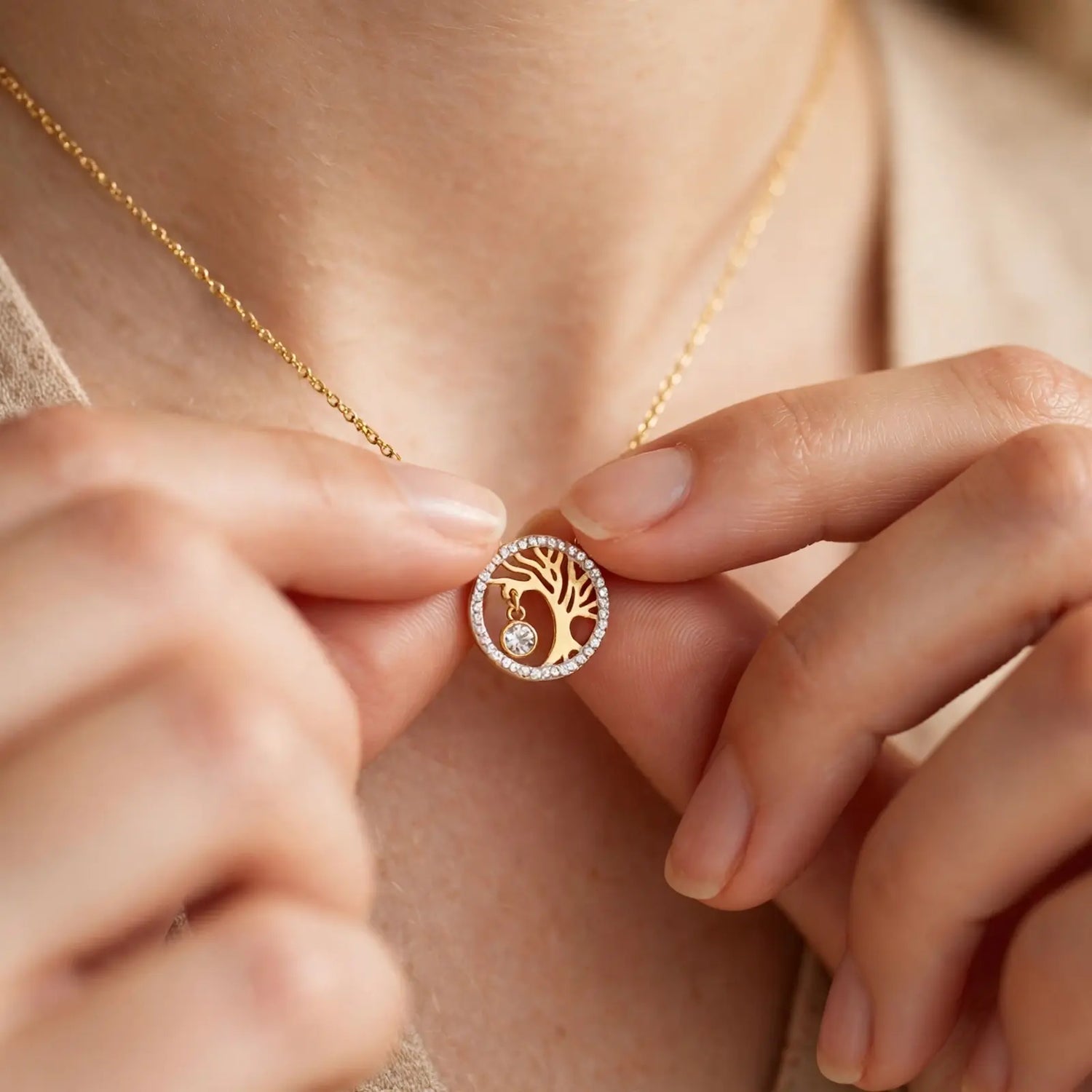Golden Roots | Crystal Tree Pendant Necklace