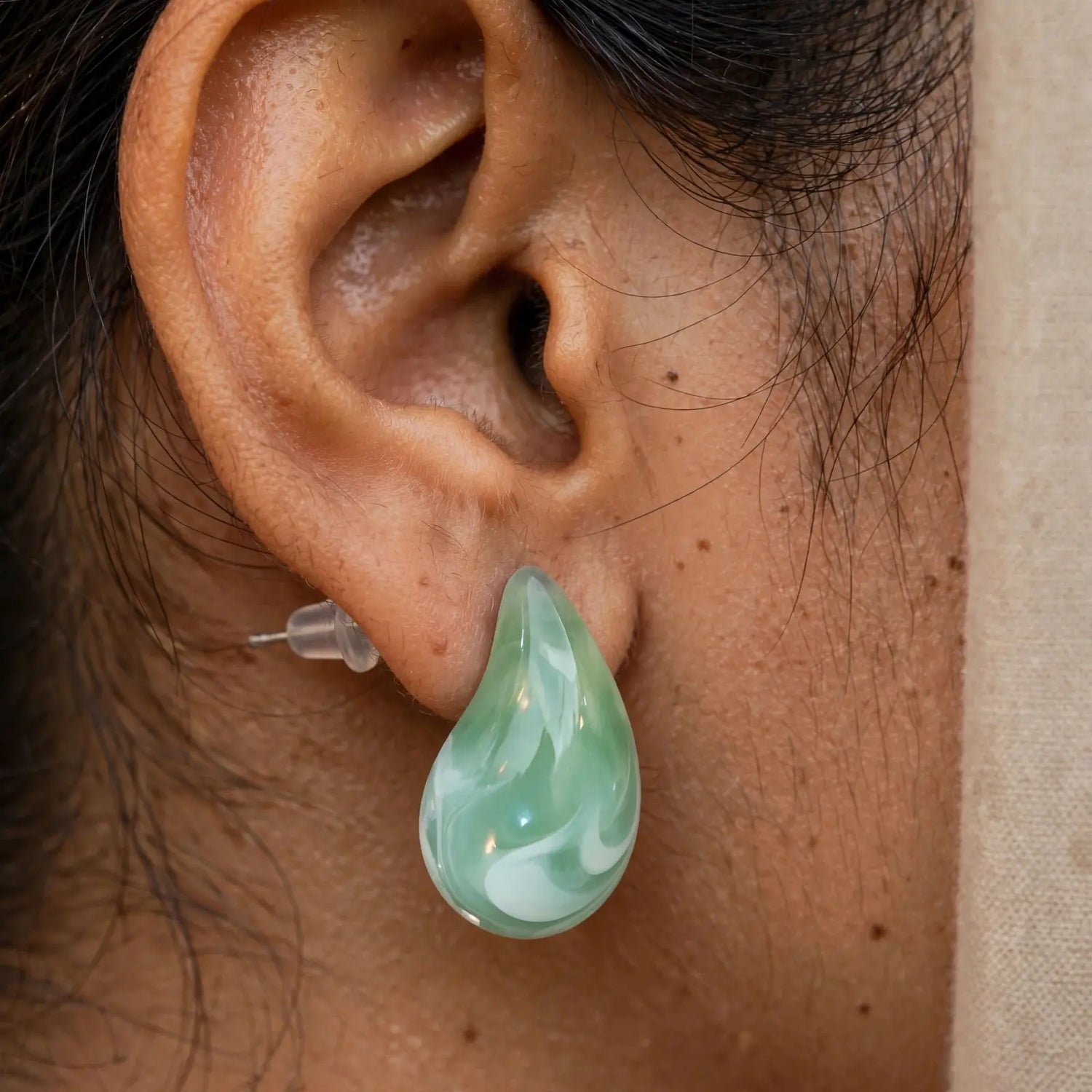 Verdant Glaze | Marble Green Resin Teardrop Earrings