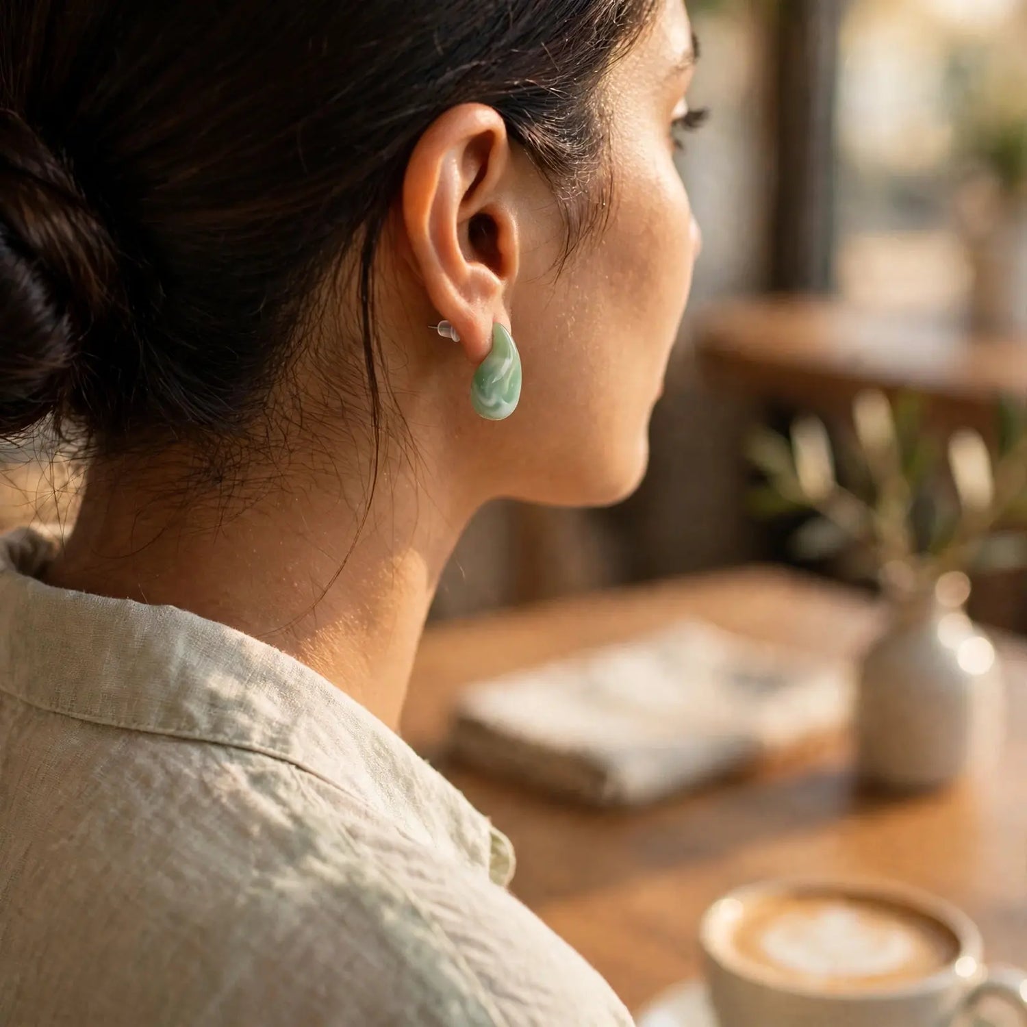 Verdant Glaze | Marble Green Resin Teardrop Earrings