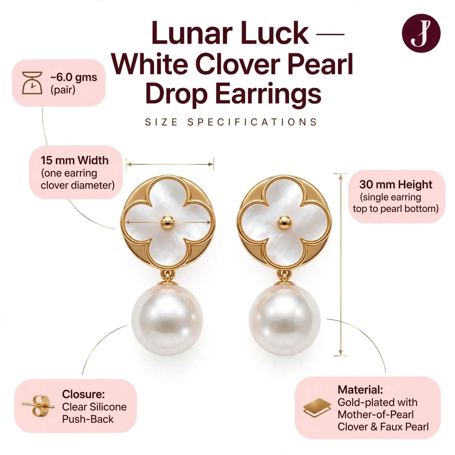 Lunar Luck | White Clover Pearl Drop Earrings
