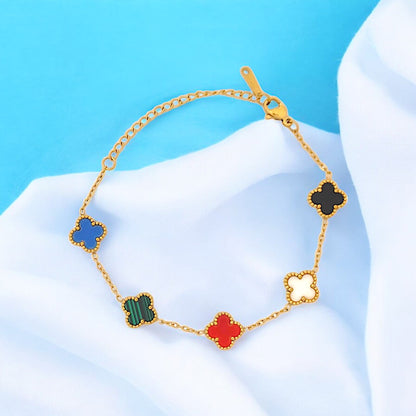 5 Multi - Color Clover Gold Loose Bracelet - JESPARA