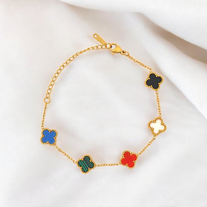 5 Multi - Color Clover Gold Loose Bracelet - JESPARA