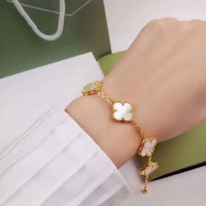 5 White Clover Gold Loose Bracelet - JESPARA