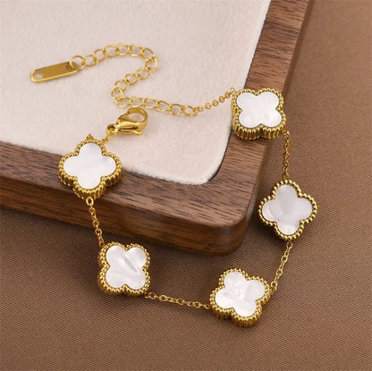 5 White Clover Gold Loose Bracelet - JESPARA